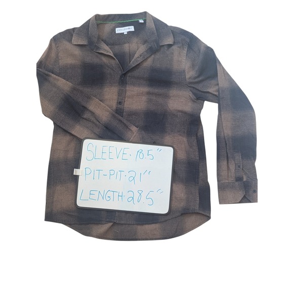 John Lennon XL Brown Black Plaid Button Down Long Sleeve‎ Shirt Menswear - Picture 2 of 10